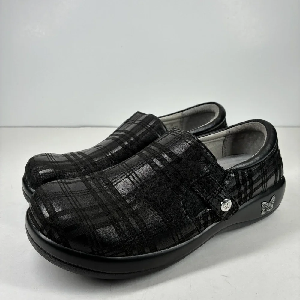 Alegria Black Plaid Slip-On Clogs size 9